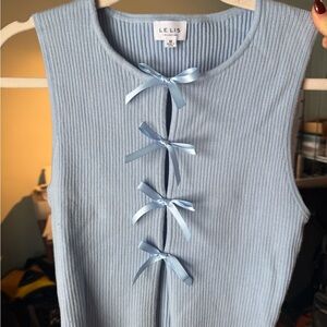 Blue tank Top with Bow Accents